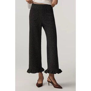 Anthropologie Colette Tweed Ruffle-Hem Crop Wide-Leg Pants Maeve Black Womens 27